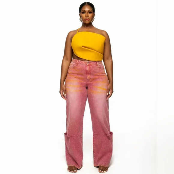 Hanifa Dusty Cedar Aster Acid Distressed Jeans ALTERED - Picture 1 of 13